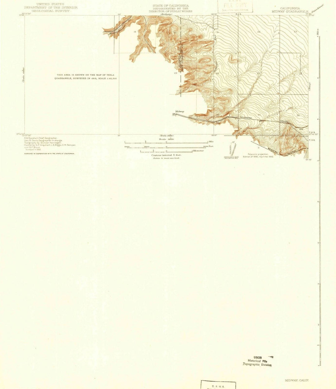 1916 Midway, CA - California - USGS Topographic Map