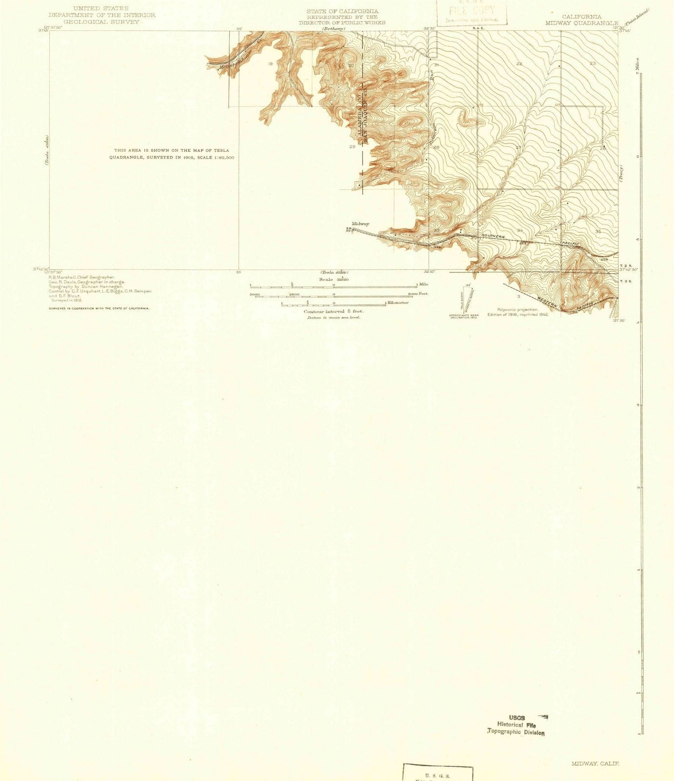 1916 Midway, CA - California - USGS Topographic Map