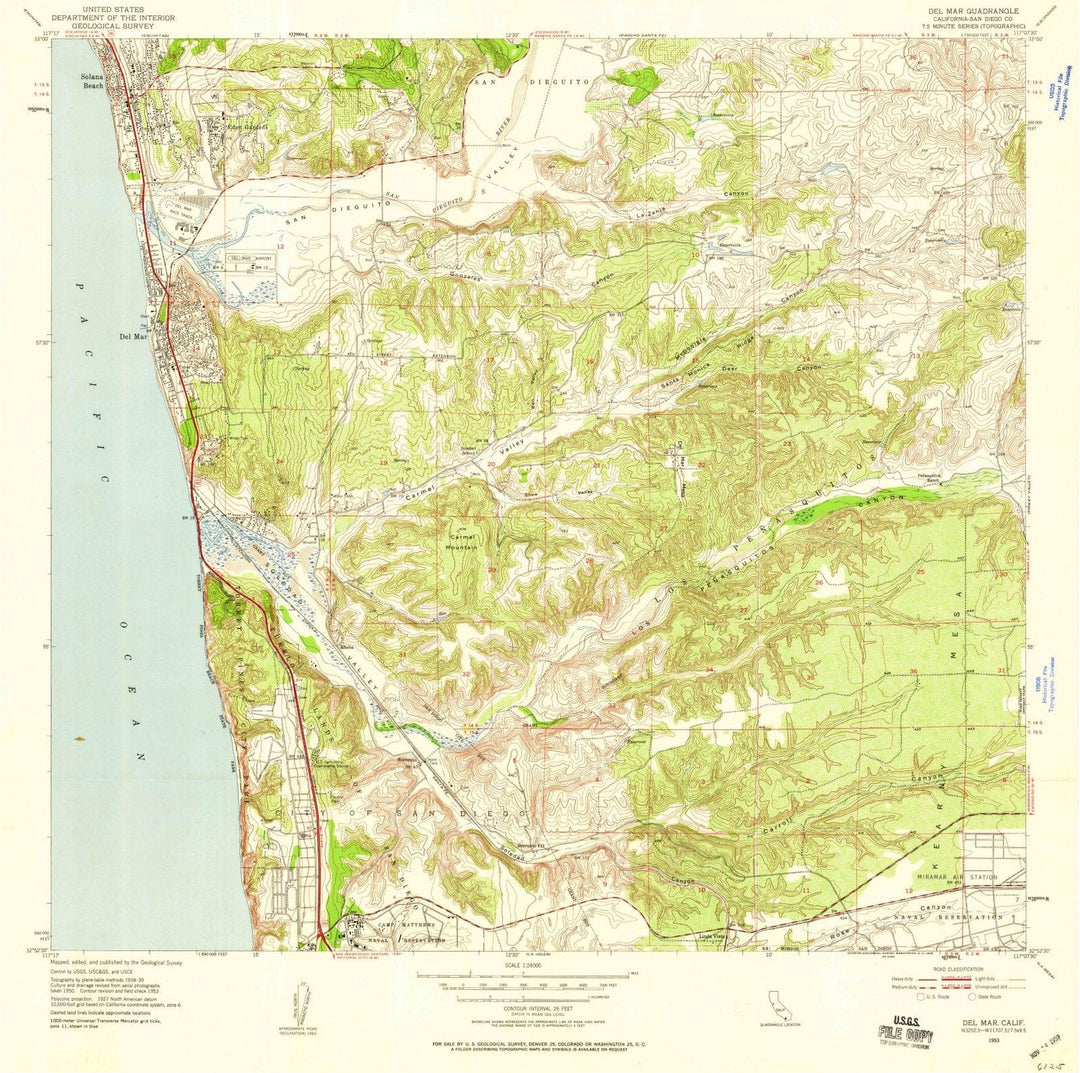 1953 Del Mar, CA - California - USGS Topographic Map