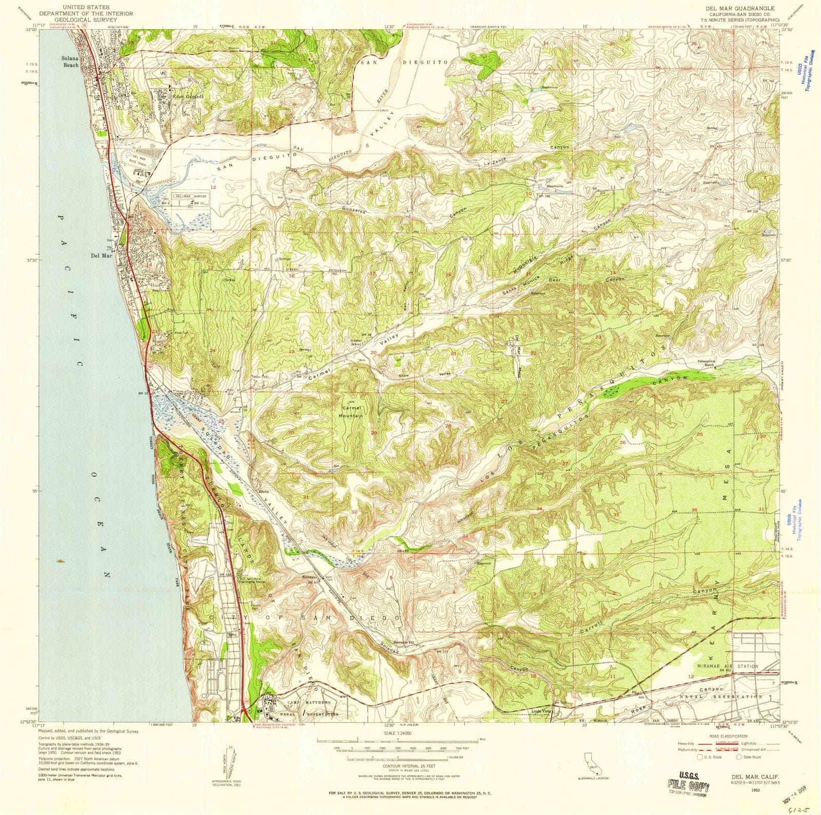 1953 Del Mar, CA - California - USGS Topographic Map