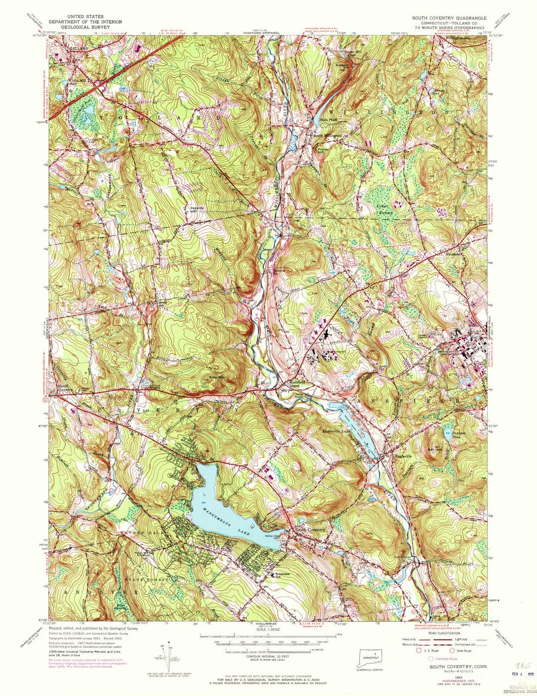 1953 Coventry, CT - Connecticut - USGS Topographic Map
