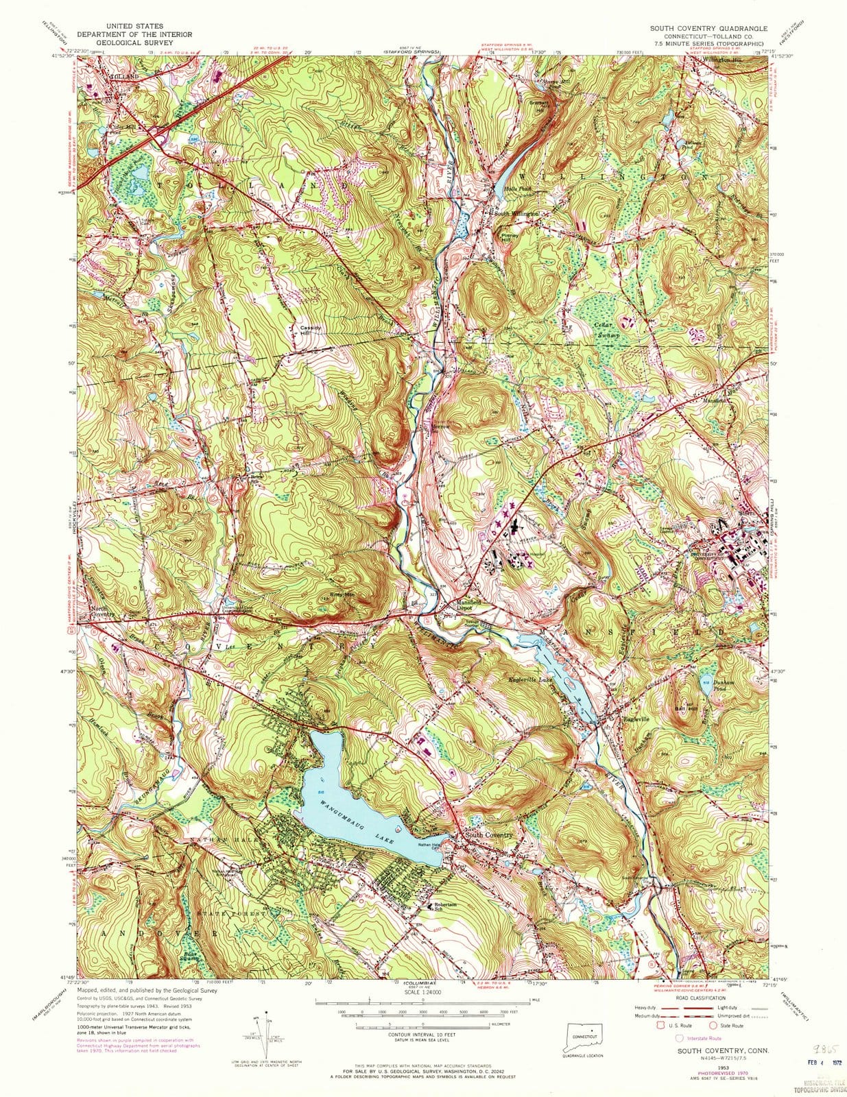 1953 Coventry, CT - Connecticut - USGS Topographic Map