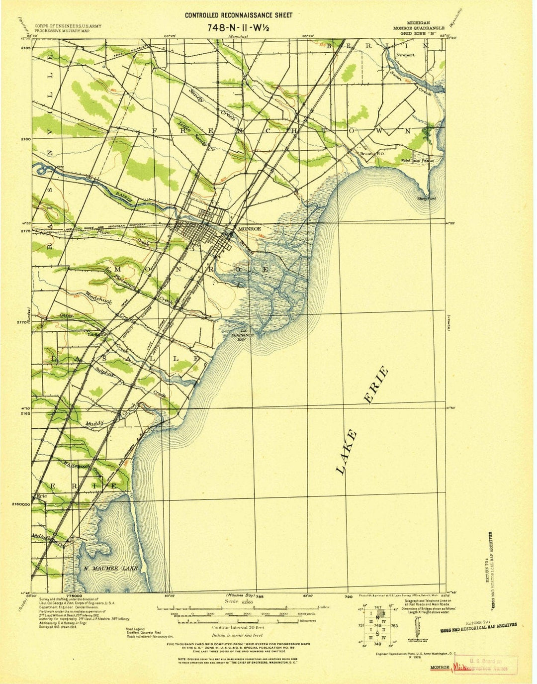 1914 Monroe, MI - Michigan - USGS Topographic Map