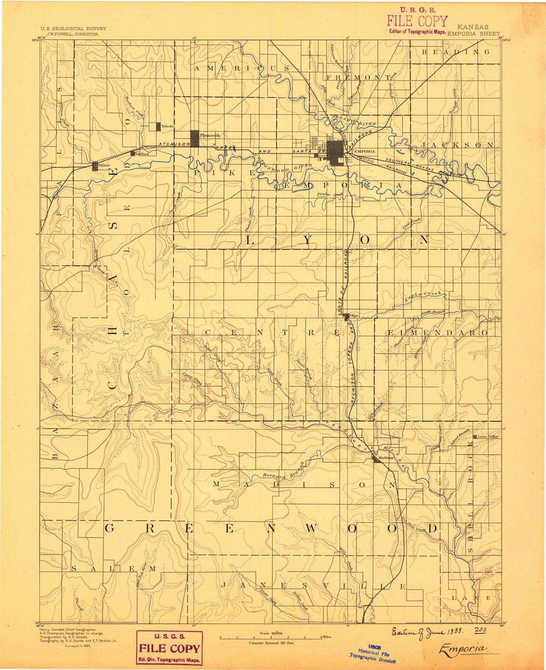 1888 Emporia, KS - Kansas - USGS Topographic Map