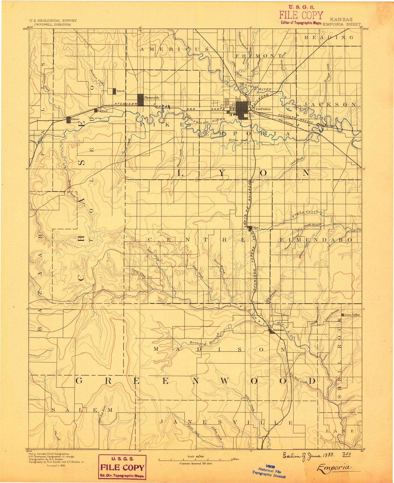 1888 Emporia, KS - Kansas - USGS Topographic Map