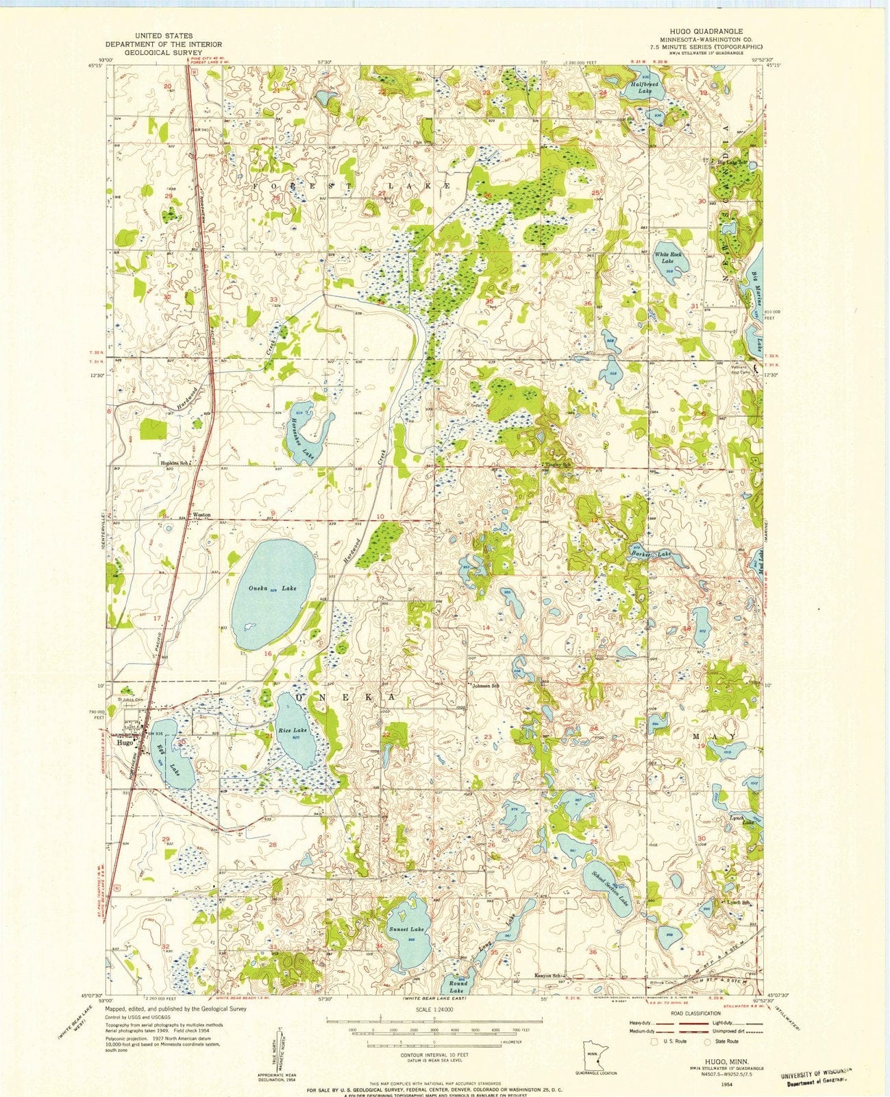 1954 Hugo, MN - Minnesota - USGS Topographic Map