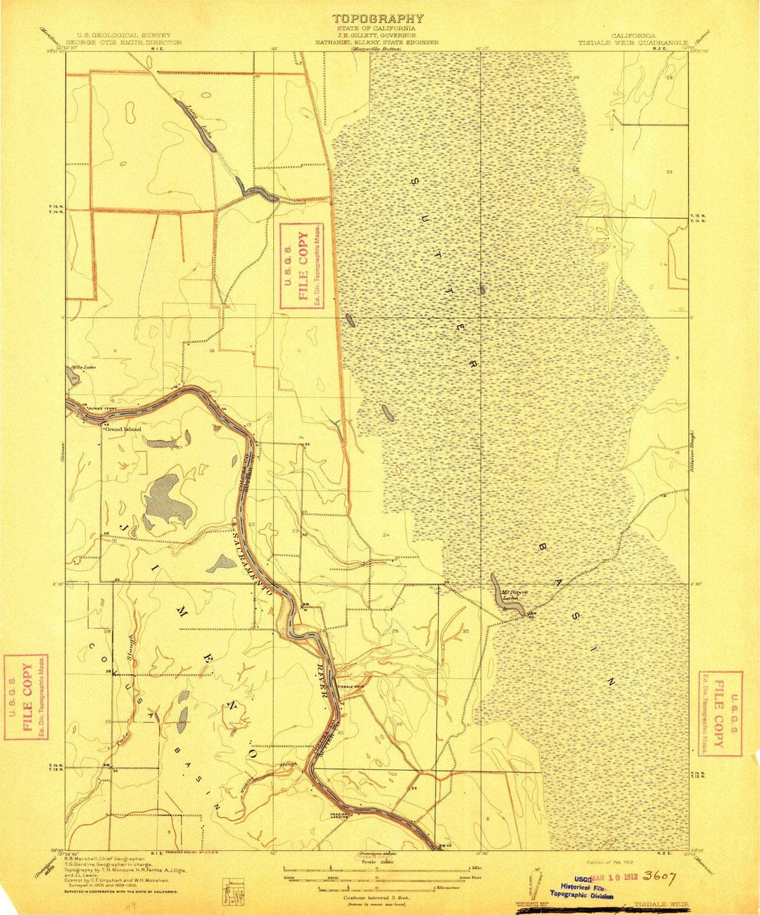 1912 Tisdale Weir, CA - California - USGS Topographic Map