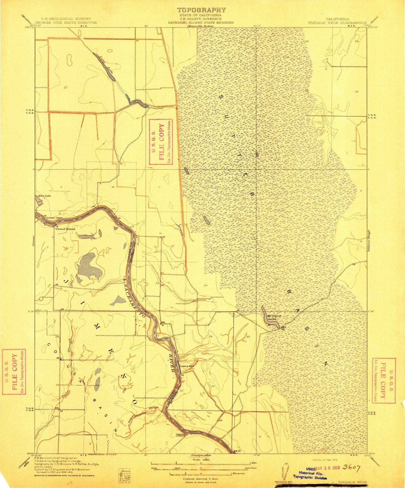 1912 Tisdale Weir, CA - California - USGS Topographic Map