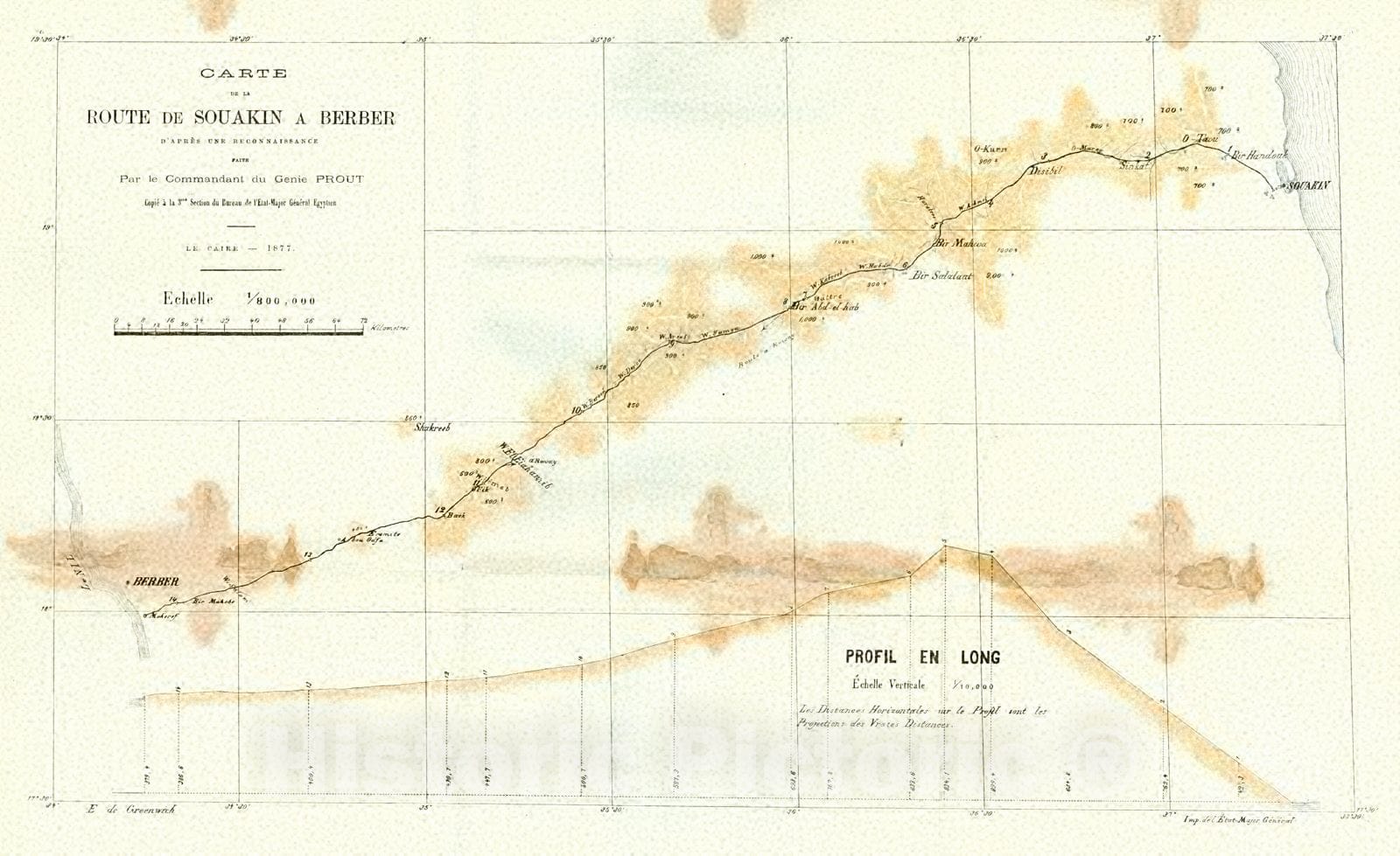 Historic Map : 1877 Carte de la Route De Souakin A Berber D'Aprè ...