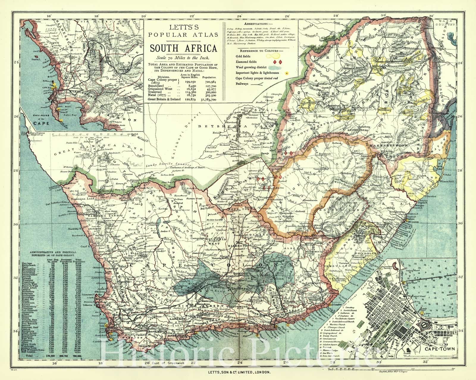 Historic Map : 1884 South Africa : Vintage Wall Art