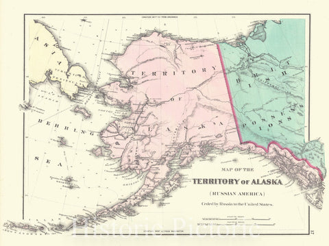 Historic Map : 1876 Map of the Territory of Alaska (Russian America) Ceded by Russia to the United States : Vintage Wall Art