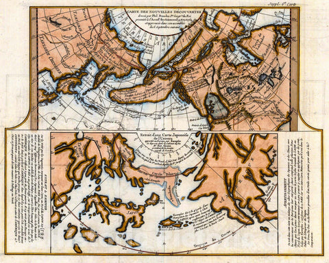 Historic Map : 1770 Carte des Nouvelles Decouvertes and Extrait d'une Carte Japanoife de l'Universe : Vintage Wall Art