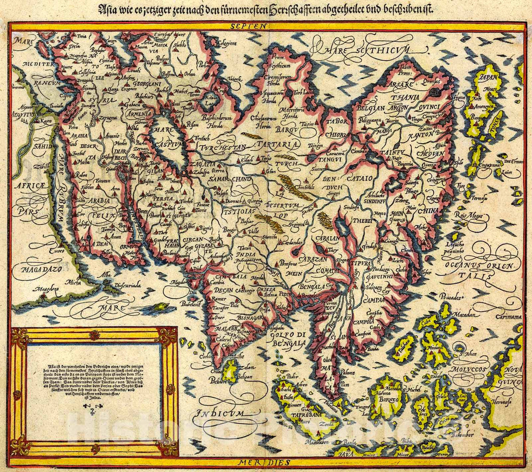 Historic Map : 1628 Asia wie es jetziger zeit nach den furnemensten Herzschafften abgecheilet und beschriben ist. : Vintage Wall Art