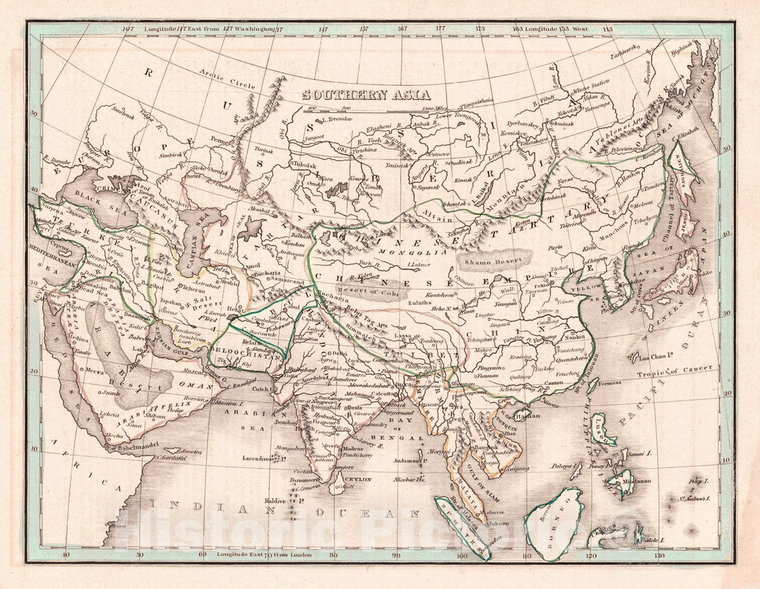 Historic Map : 1835 Southern Asia : Vintage Wall Art