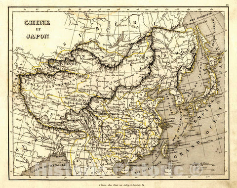 Historic Map : 1845 Chine et Japan : Vintage Wall Art