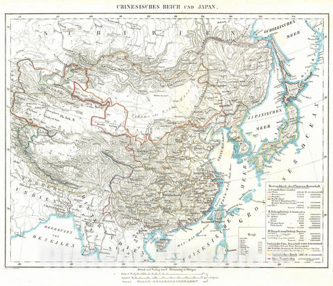 Historic Map : 1847 Chinesisches Reich und Japan : Vintage Wall Art