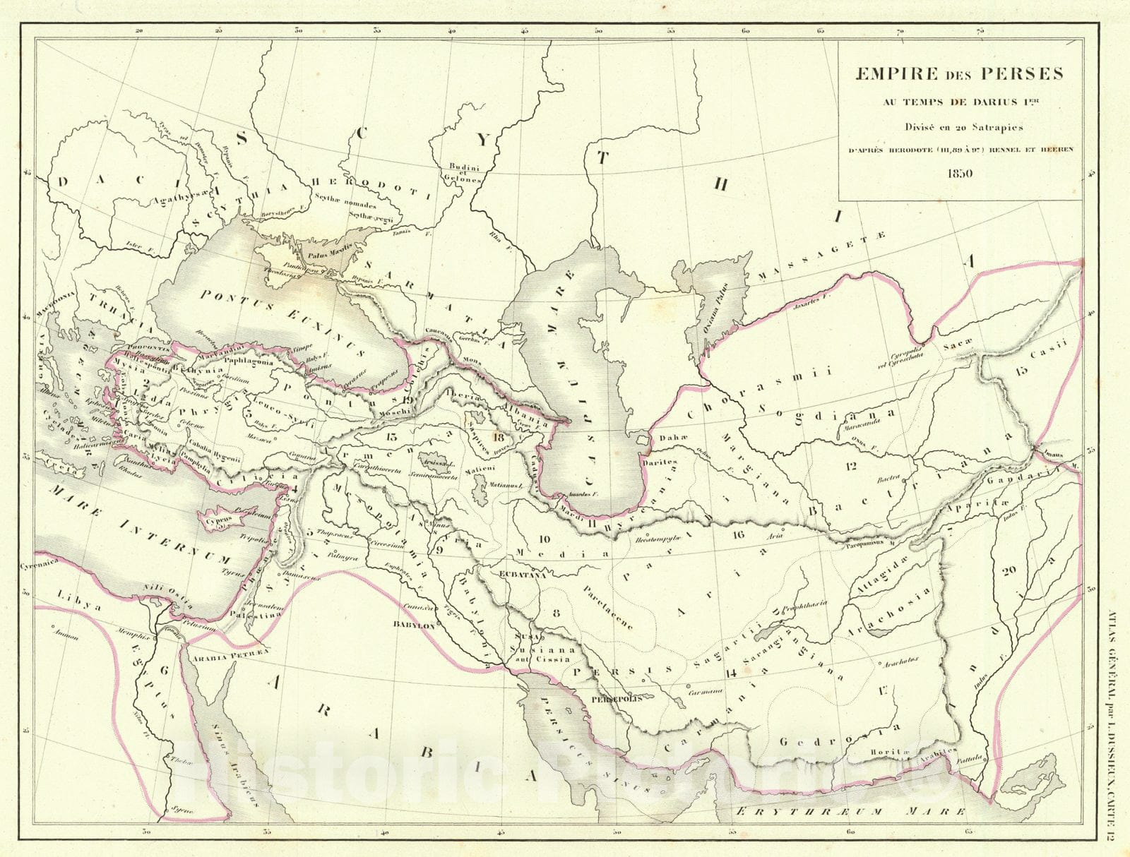Historic Map : 1856 Empire des Perses au temps de Darius I : Vintage Wall Art