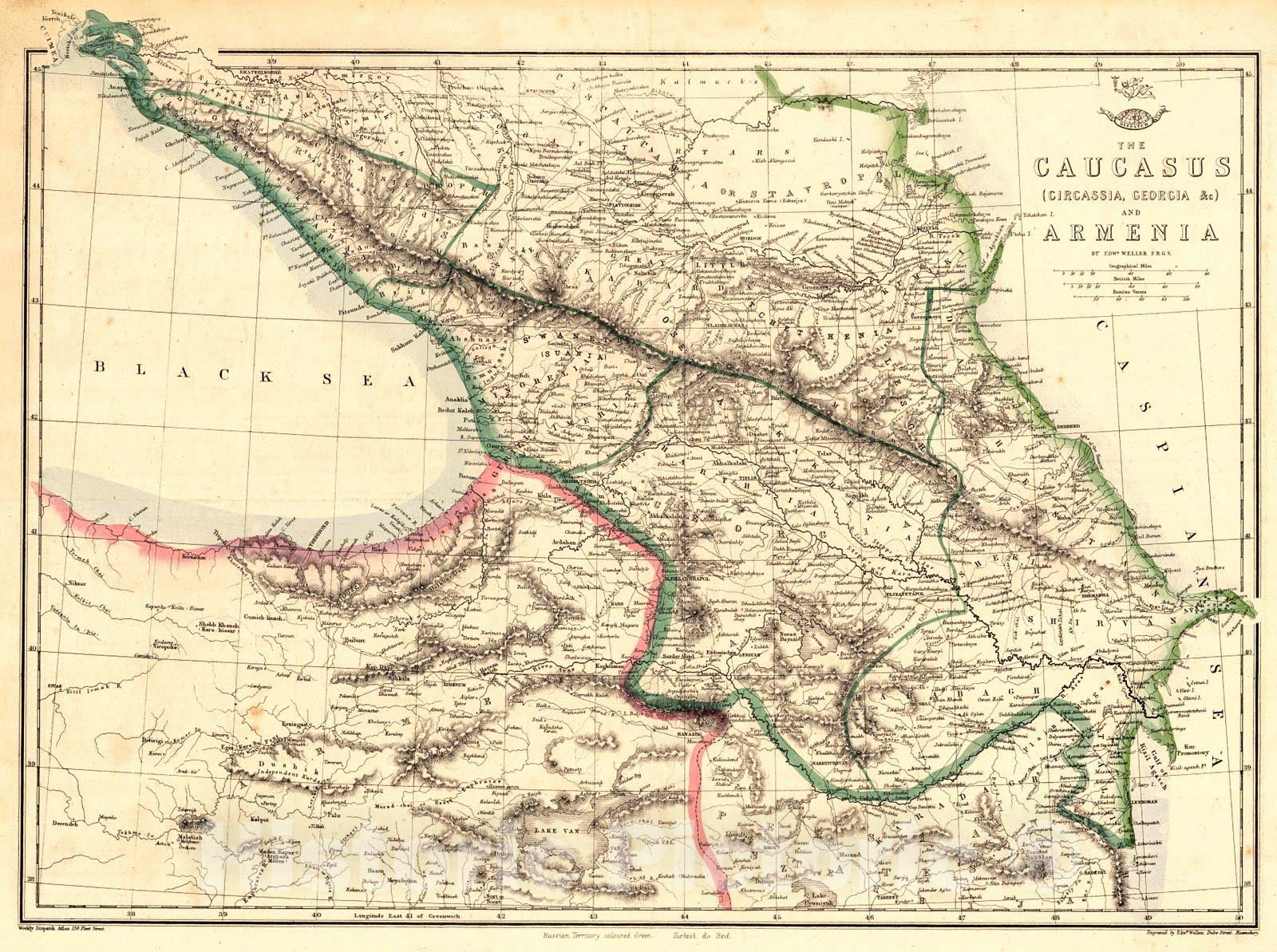 Historic Map : 1862 The Caucasus and Armenia : Vintage Wall Art
