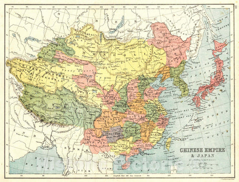 Historic Map : 1870 Chinese Empire and Japan : Vintage Wall Art