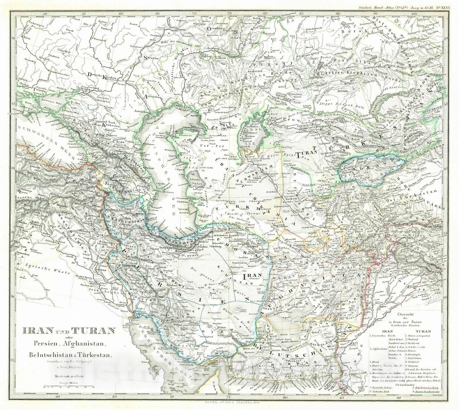 Historic Map : 1870 Iran und Turan : Vintage Wall Art