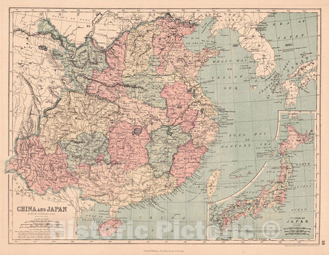Historic Map : 1873 China and Japan : Vintage Wall Art