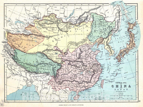 Historic Map : 1880 Central Asia with China and Japan : Vintage Wall Art