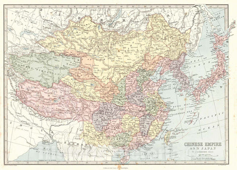 Historic Map : 1881 Chinese Empire and Japan : Vintage Wall Art