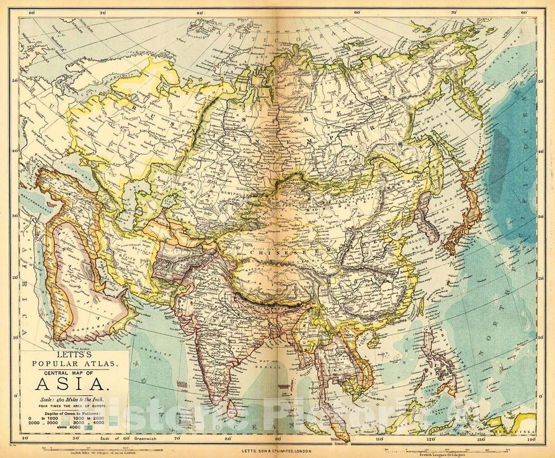 Historic Map : 1884 Central Map of Asia : Vintage Wall Art