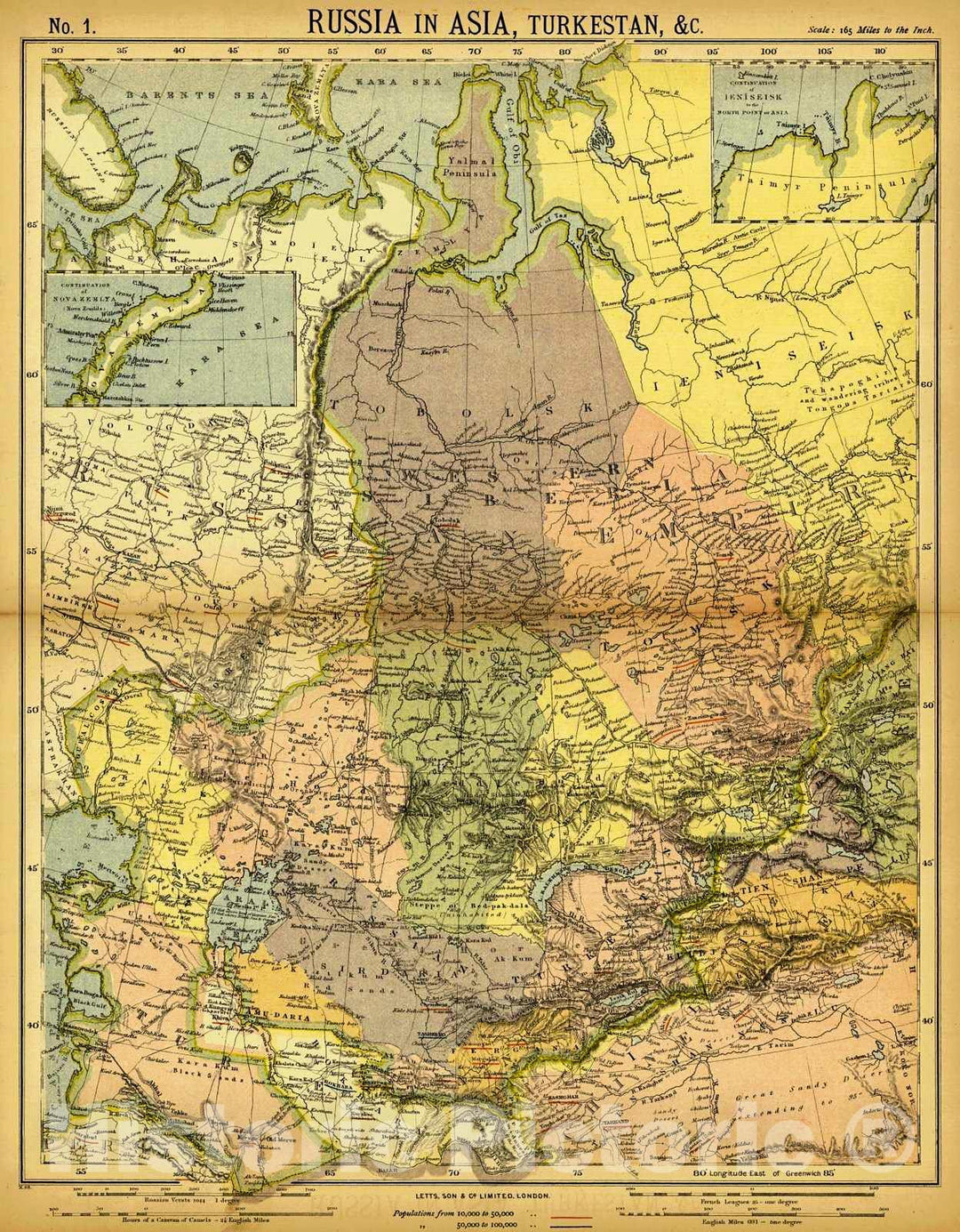 Historic Map : 1884 Russia in Asia : Vintage Wall Art