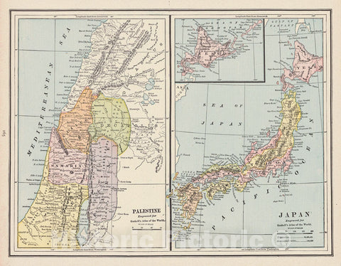Historic Map : 1887 Palestine [and] Japan : Vintage Wall Art