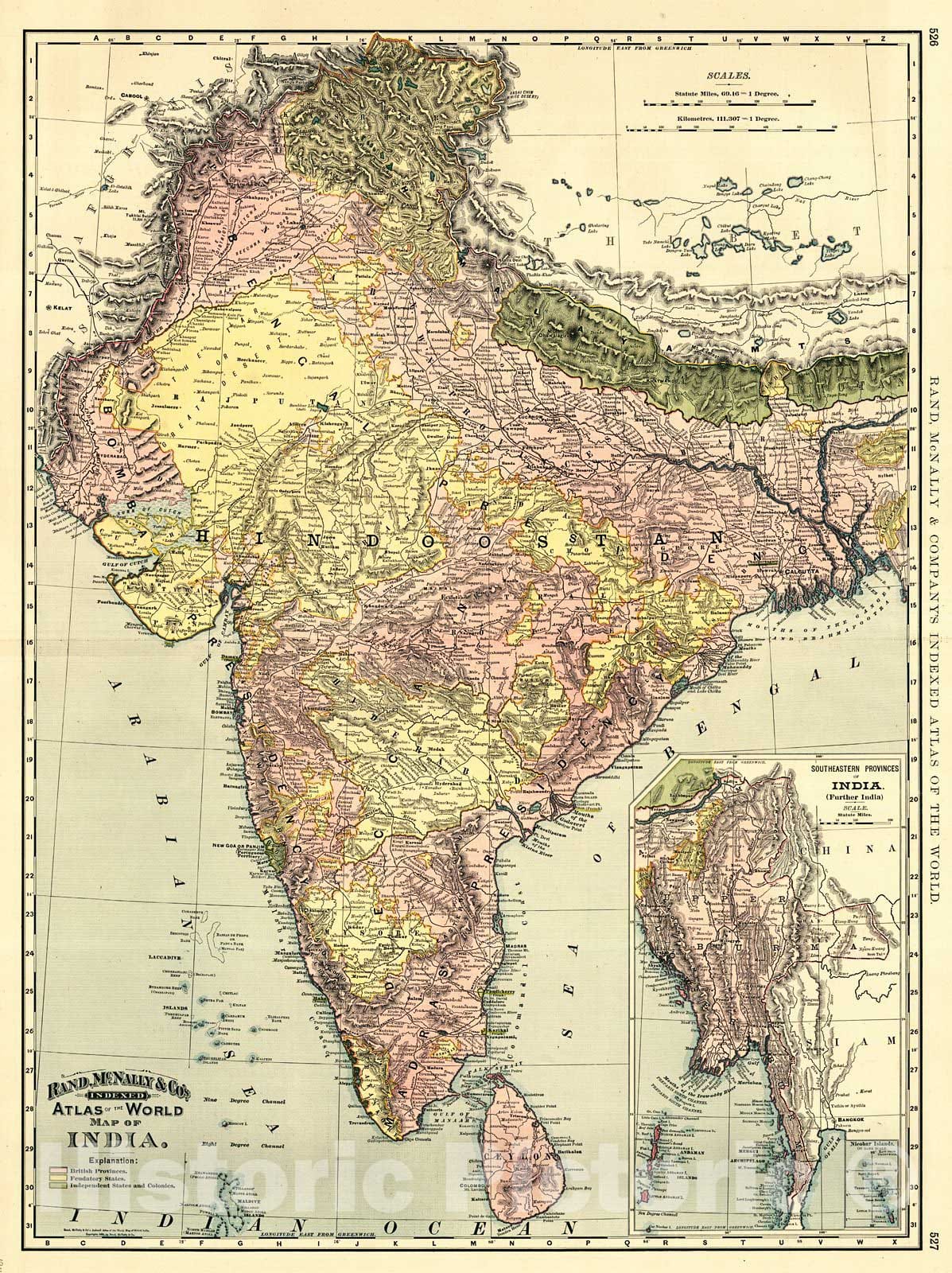 Historic Map : 1892 Map of India : Vintage Wall Art