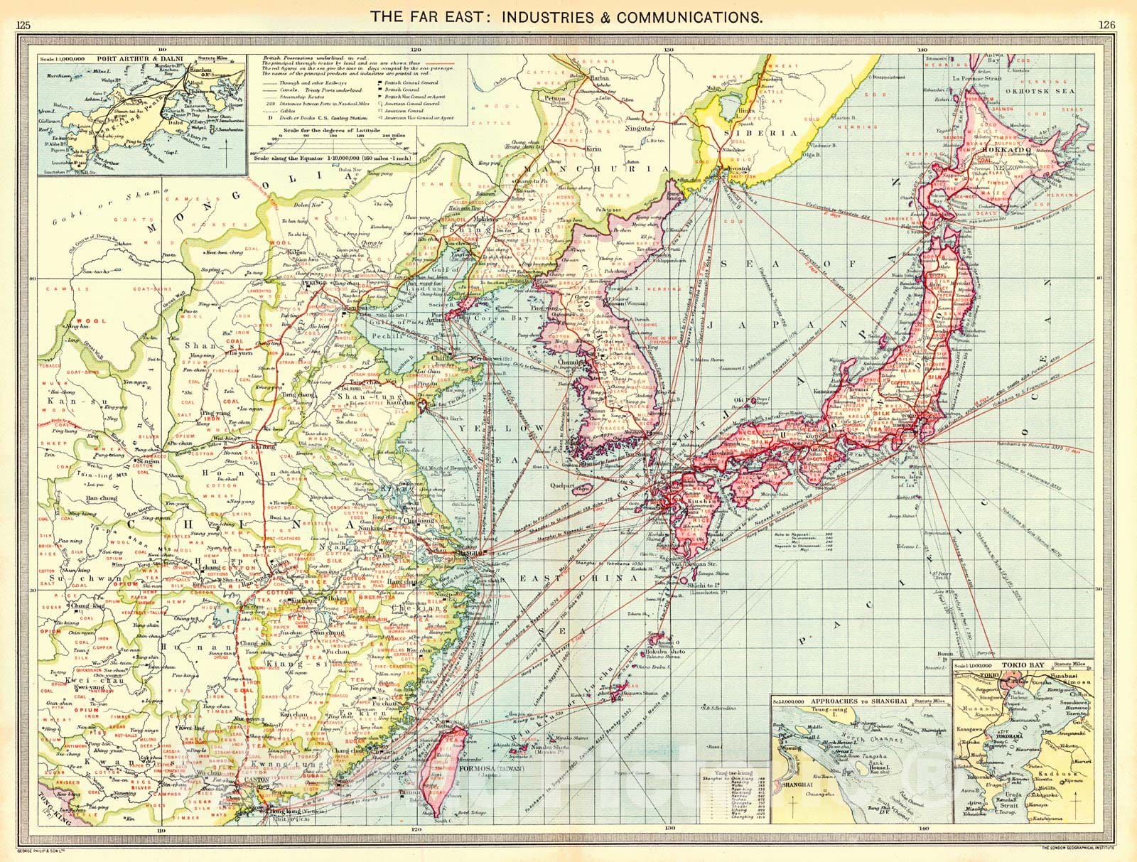 Historic Map : 1910 The Far East: Industries and Communications : Vintage Wall Art