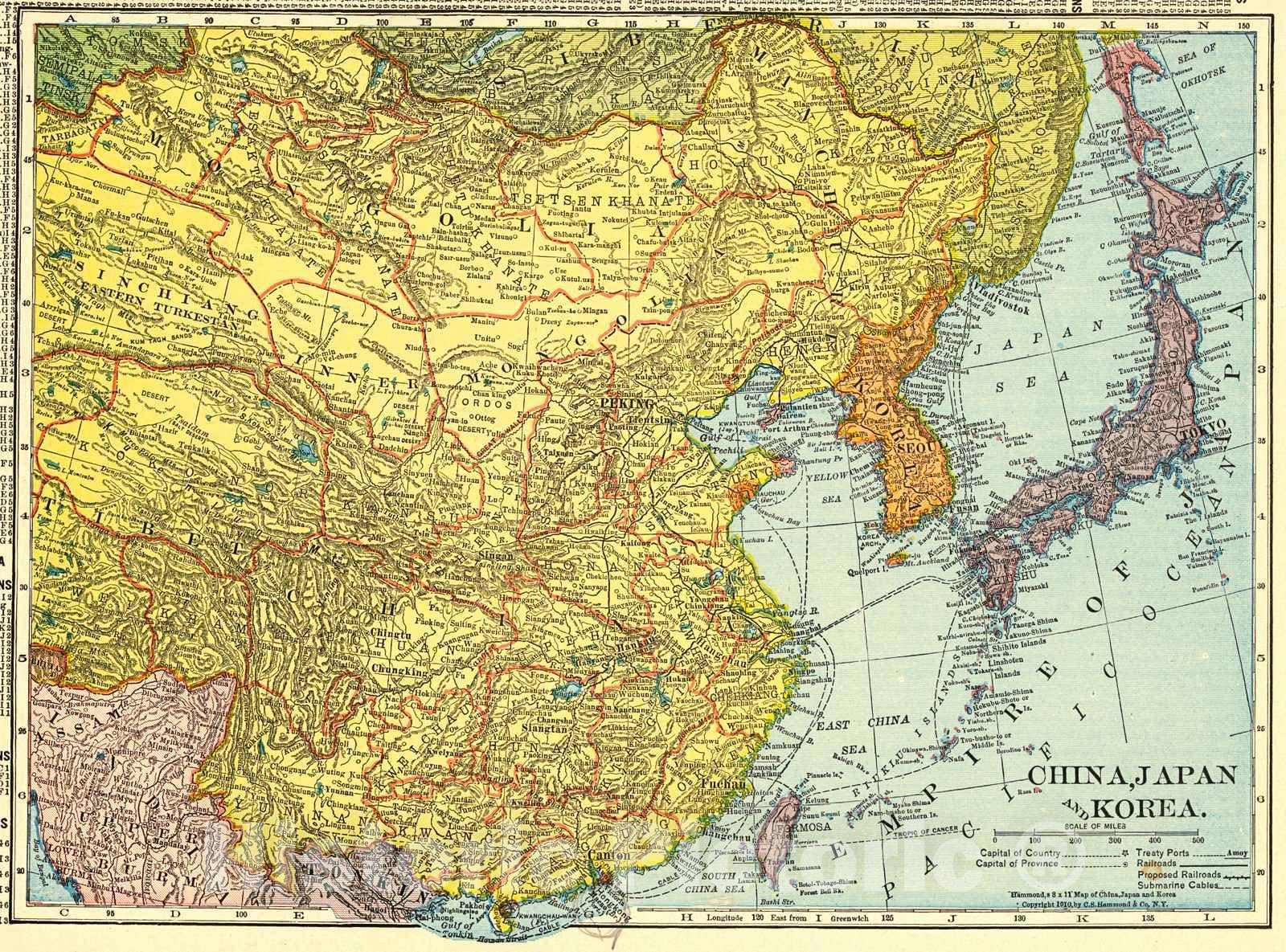 Historic Map : 1911 China, Japan and Korea : Vintage Wall Art