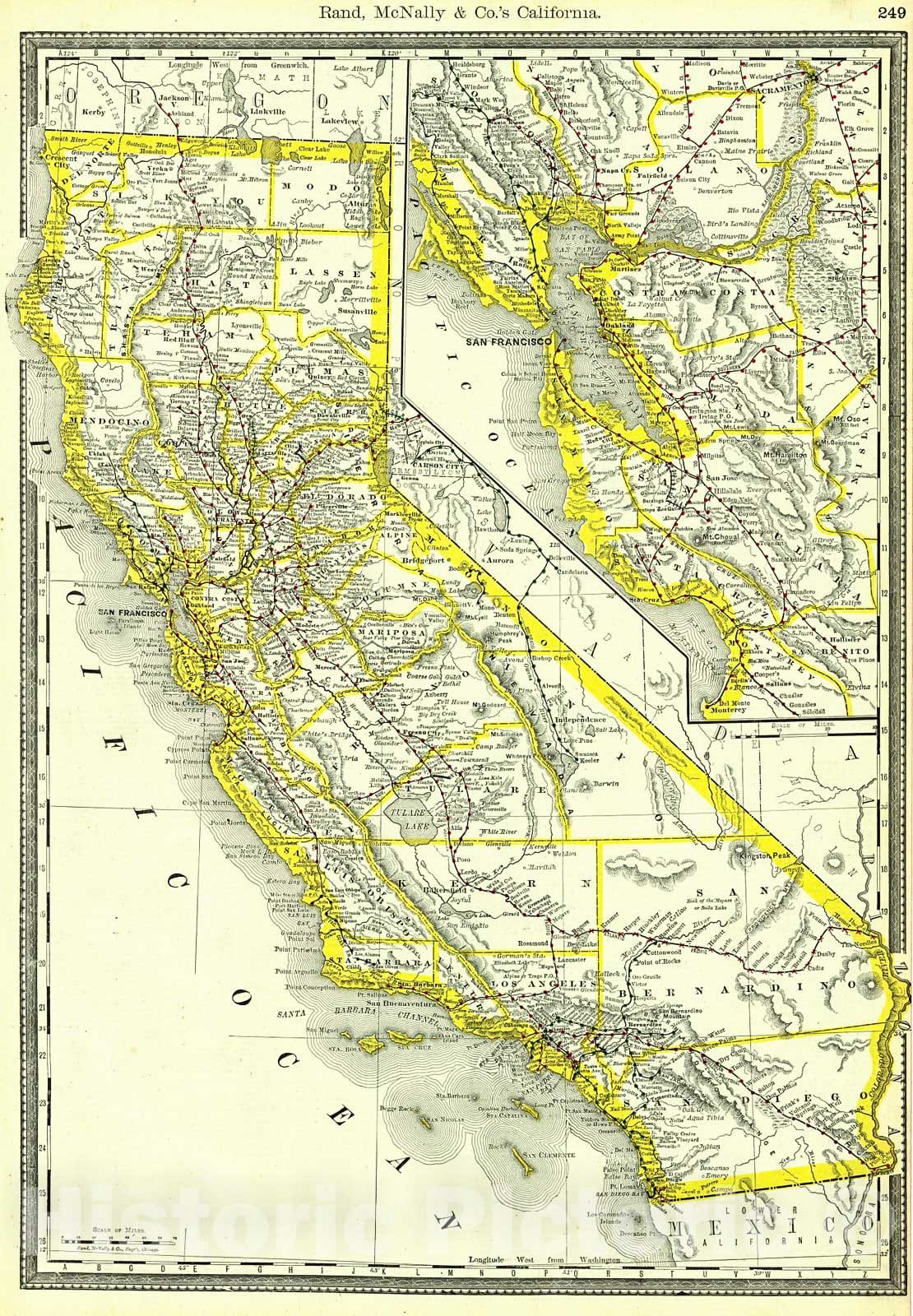 Historic Map : 1889 California : Vintage Wall Art