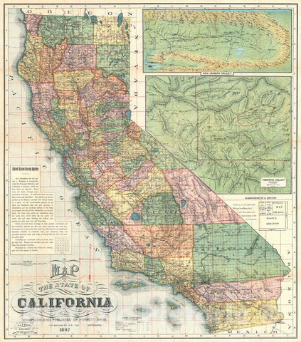 Historic Map : 1897 Map of the State of California : Vintage Wall Art