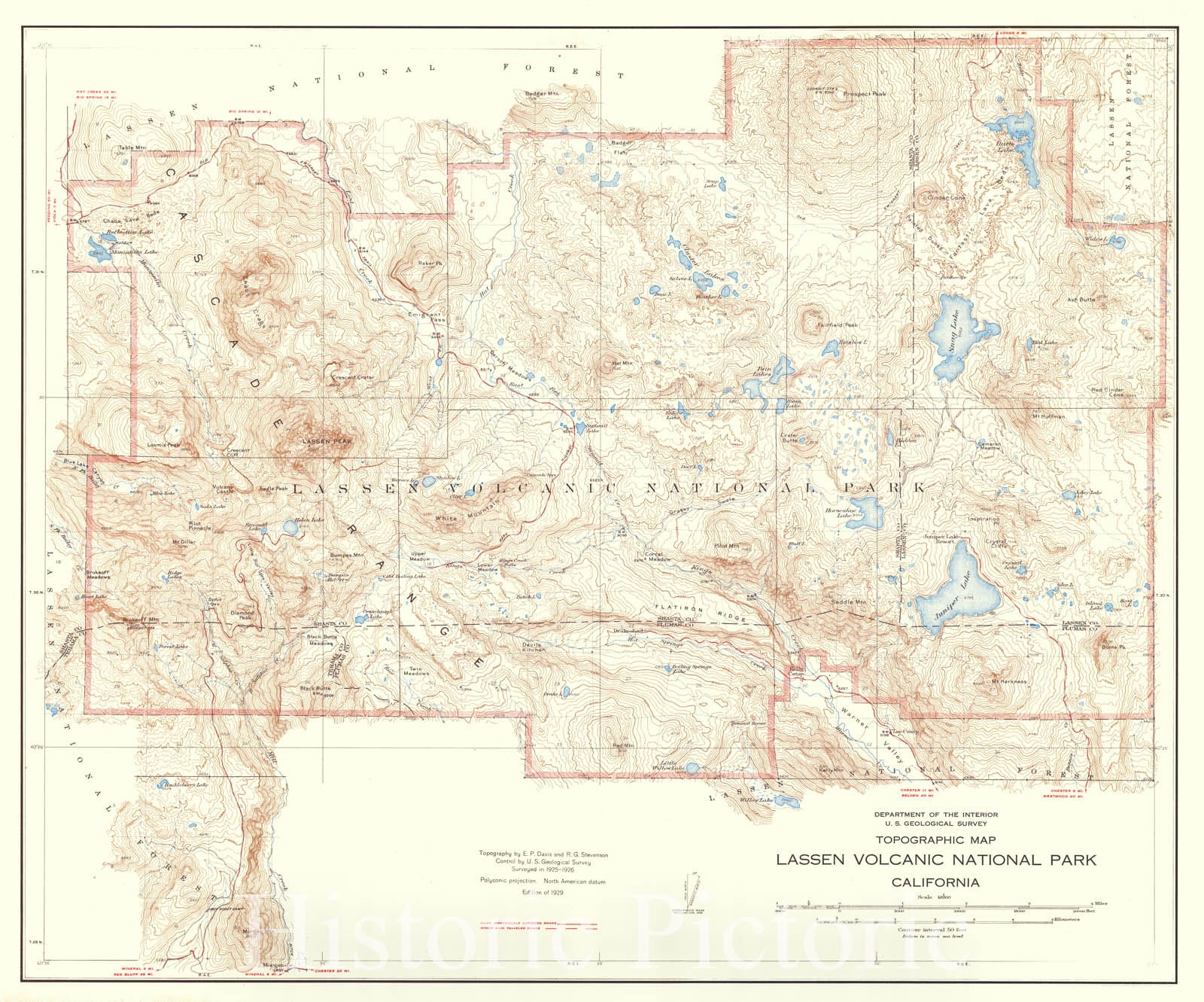 Historic Map : 1929 Lassen Volcanic National Park, California : Vintage Wall Art