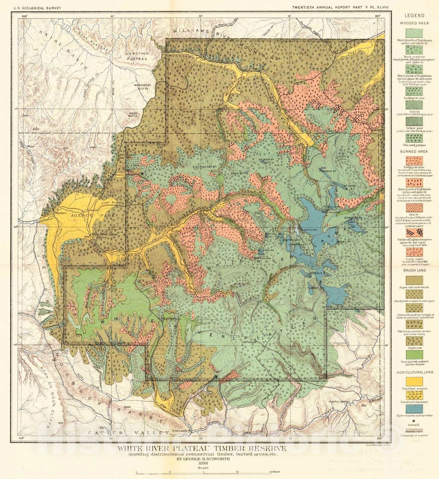 Historic Map : 1898 White River Plateau Timber Reserve : Vintage Wall Art