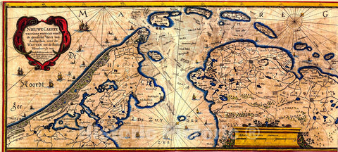 Historic Map : 1634 Niewe caerte waerinne vertoont wordt de gantsche Vaert van Amsterdam over de Watten tot de stadt Hamborch toe [Western Half] : Vintage Wall Art