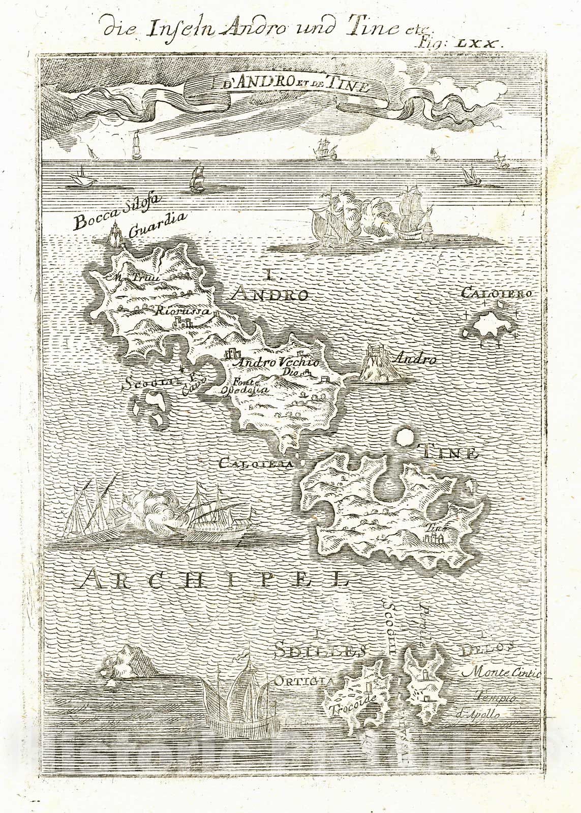 Historic Map : Antique map of the Cyclades, Tinos, Andros.  circa 1719, 1719 : Vintage Wall Art