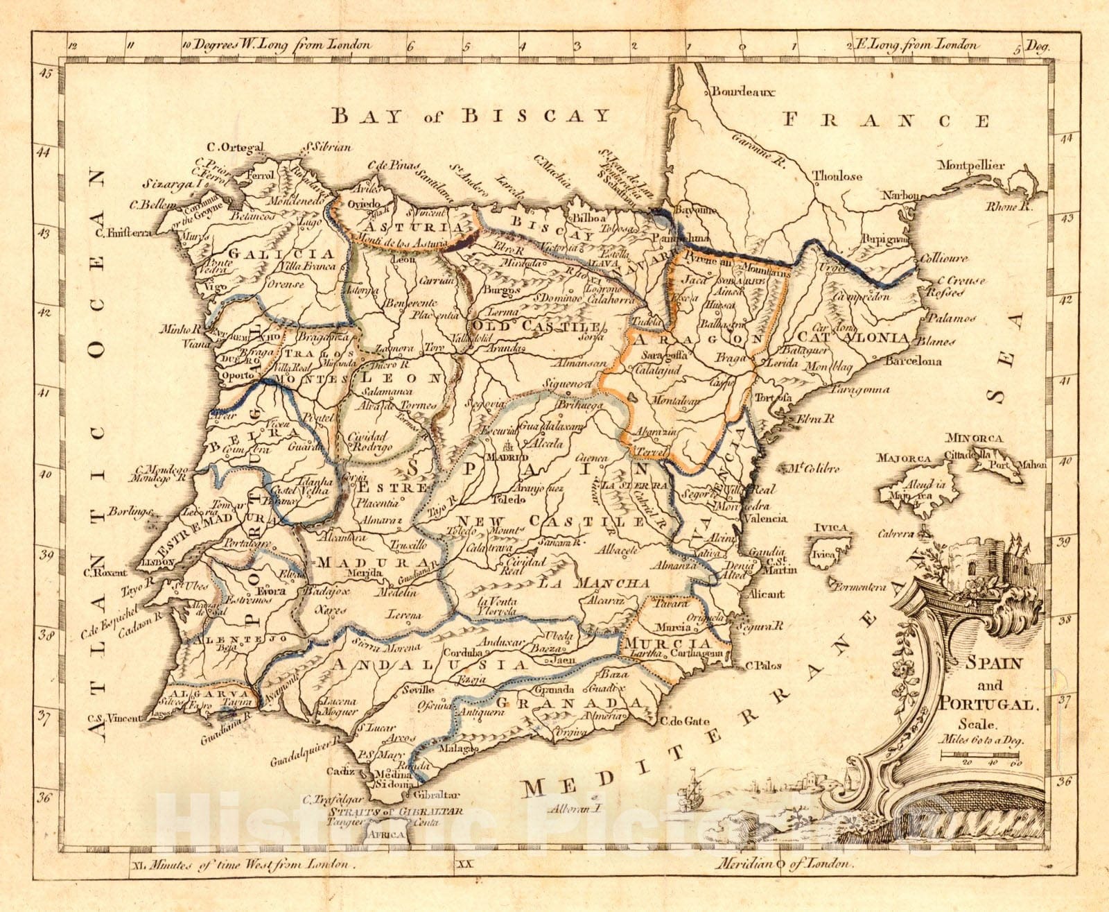 Historic Map : 1763 Spain and Portugal : Vintage Wall Art
