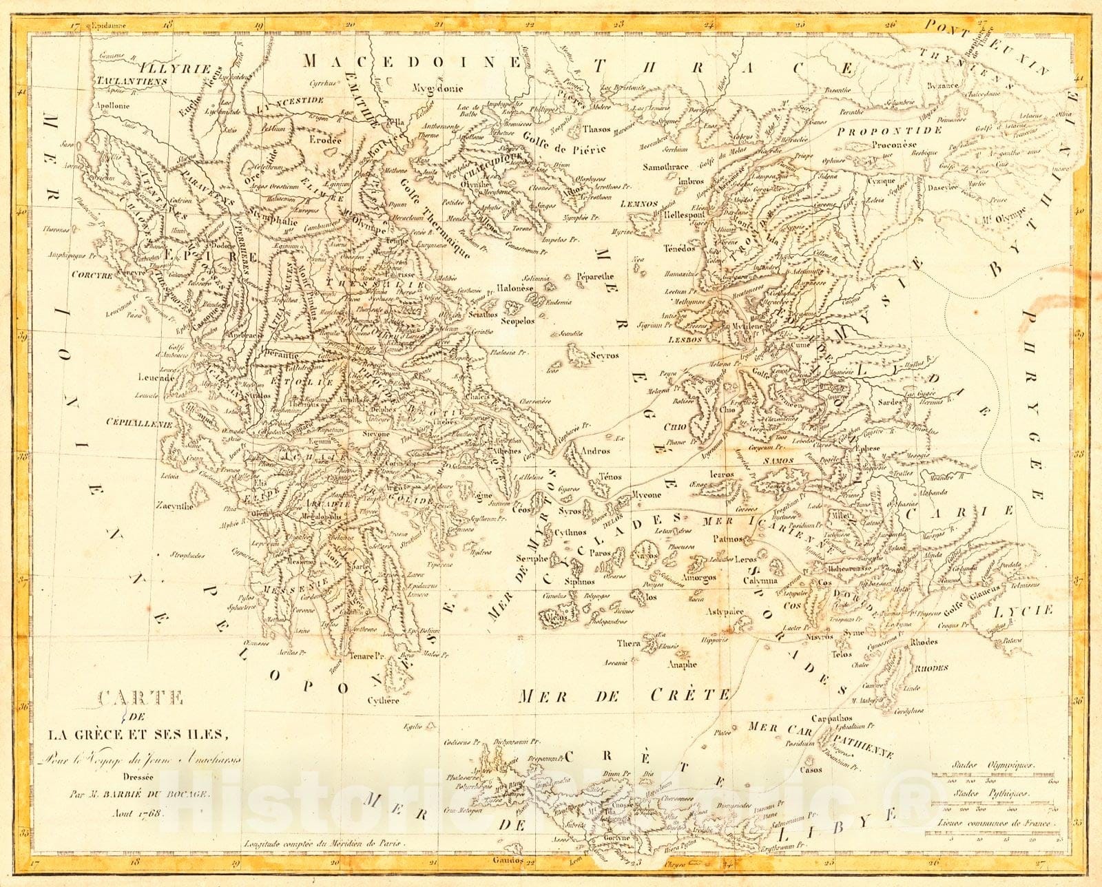 Historic Map : 1768 Carte de la Grece et ses Iles : Vintage Wall Art
