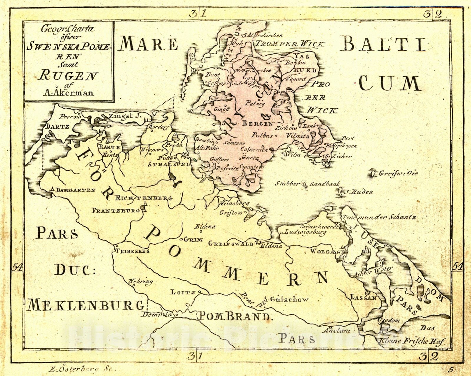 Historic Map : 1768 Geogr. Charta Ofwer Swenska Pomeren sant Rugen : Vintage Wall Art