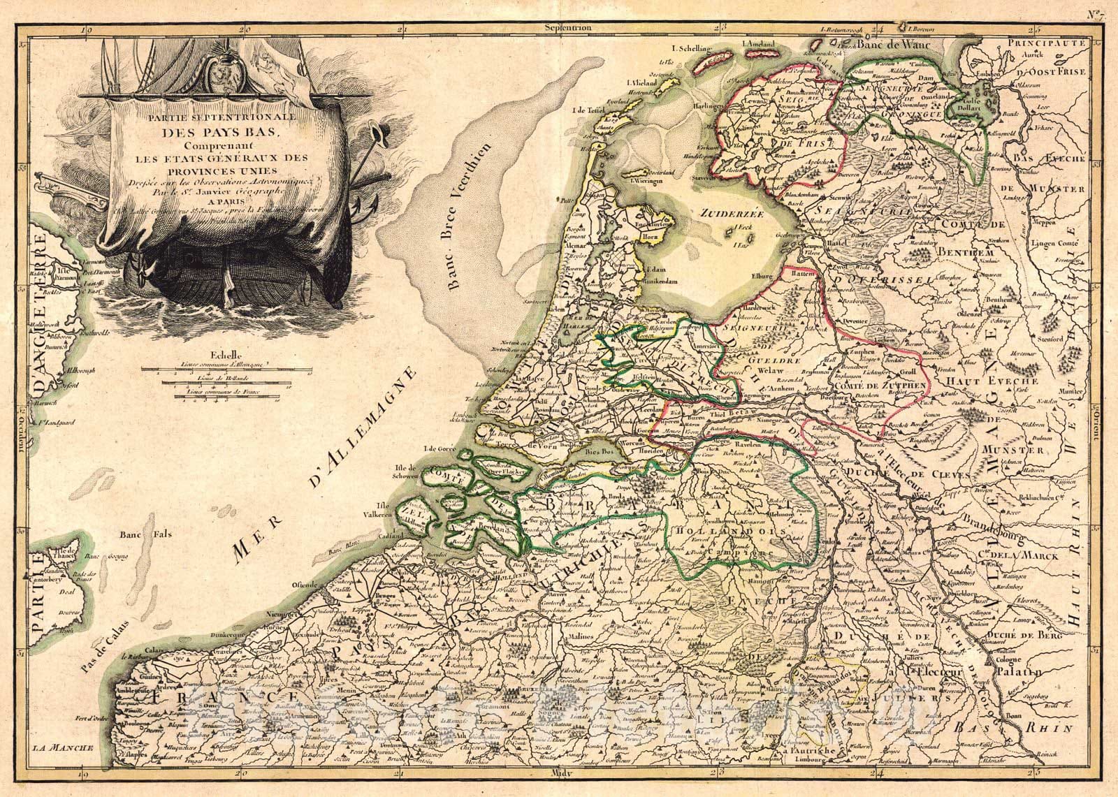 Historic Map : 1771 Partie Meridionale dus Pays Bas : Vintage Wall Art