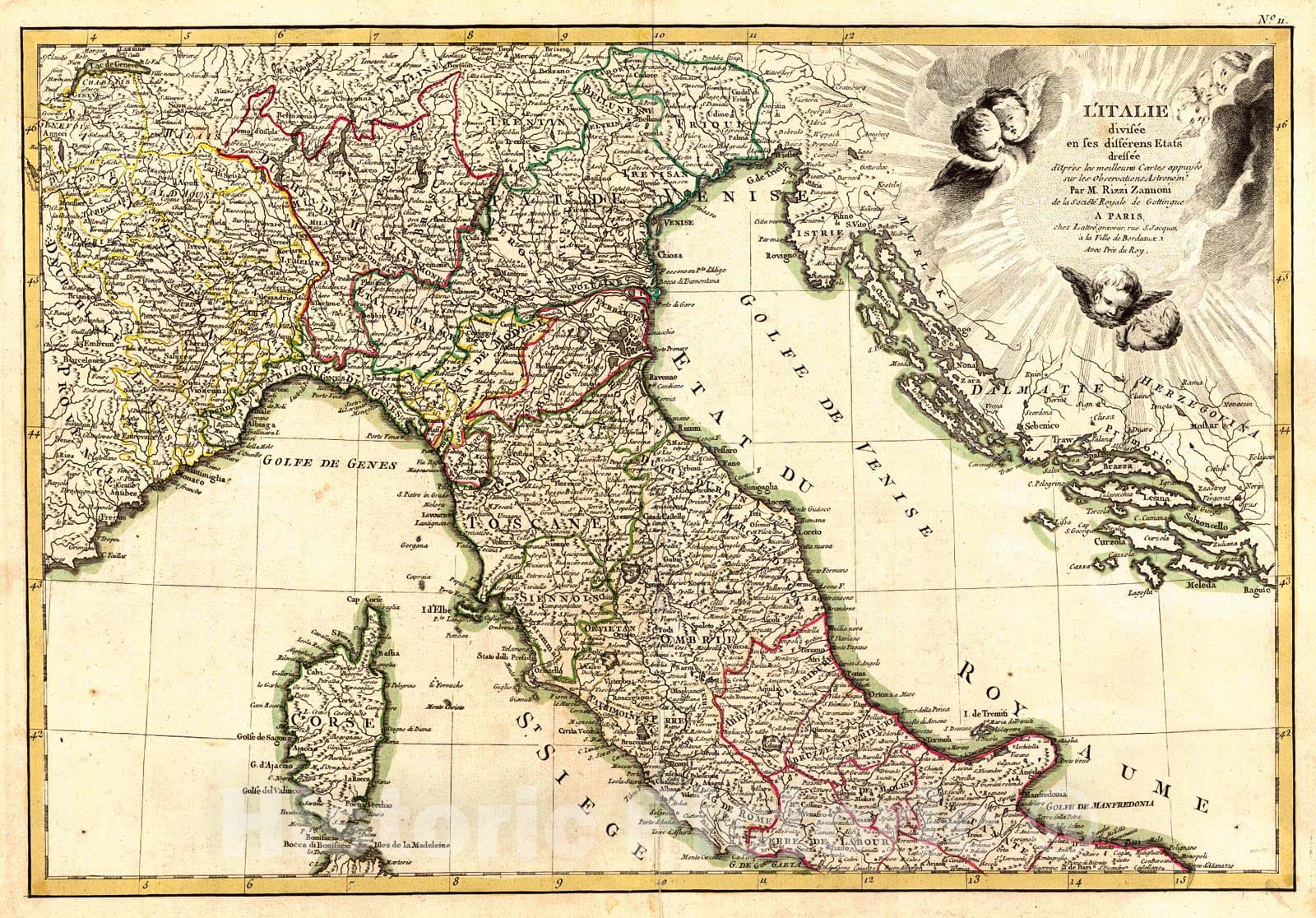 Historic Map : 1771 L'Italie divisee en ses Diff&eacute;rens &Eacute;tats divisee (Northern Half) : Vintage Wall Art