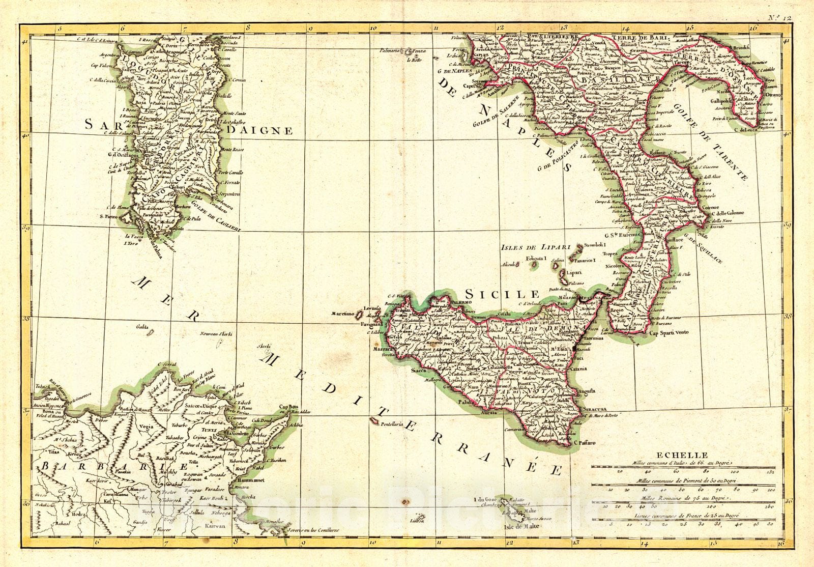 Historic Map : 1771 L'Italie divisee en ses Diff&eacute;rens &Eacute;tats divisee (Southern Half) : Vintage Wall Art