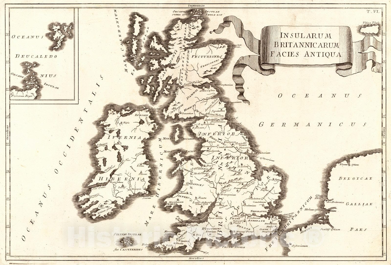 Historic Map : 1774 Insularum Britannicarum Facies Antiqua  : Vintage Wall Art