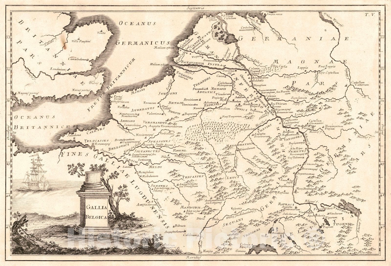Historic Map : 1774 Gallia Belgica : Vintage Wall Art
