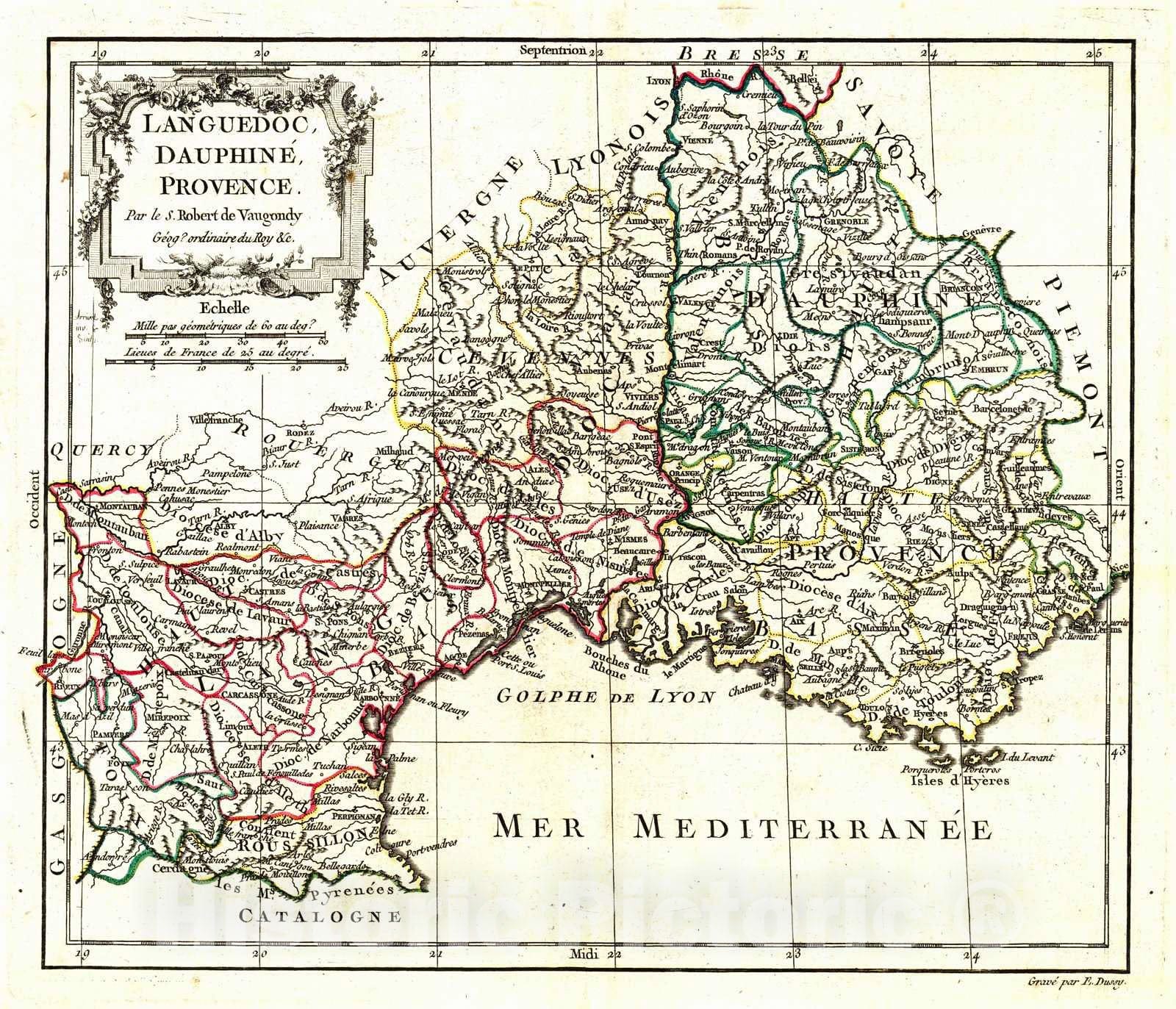 Historic Map : 1778 Languedoc, Dauphine, Province : Vintage Wall Art