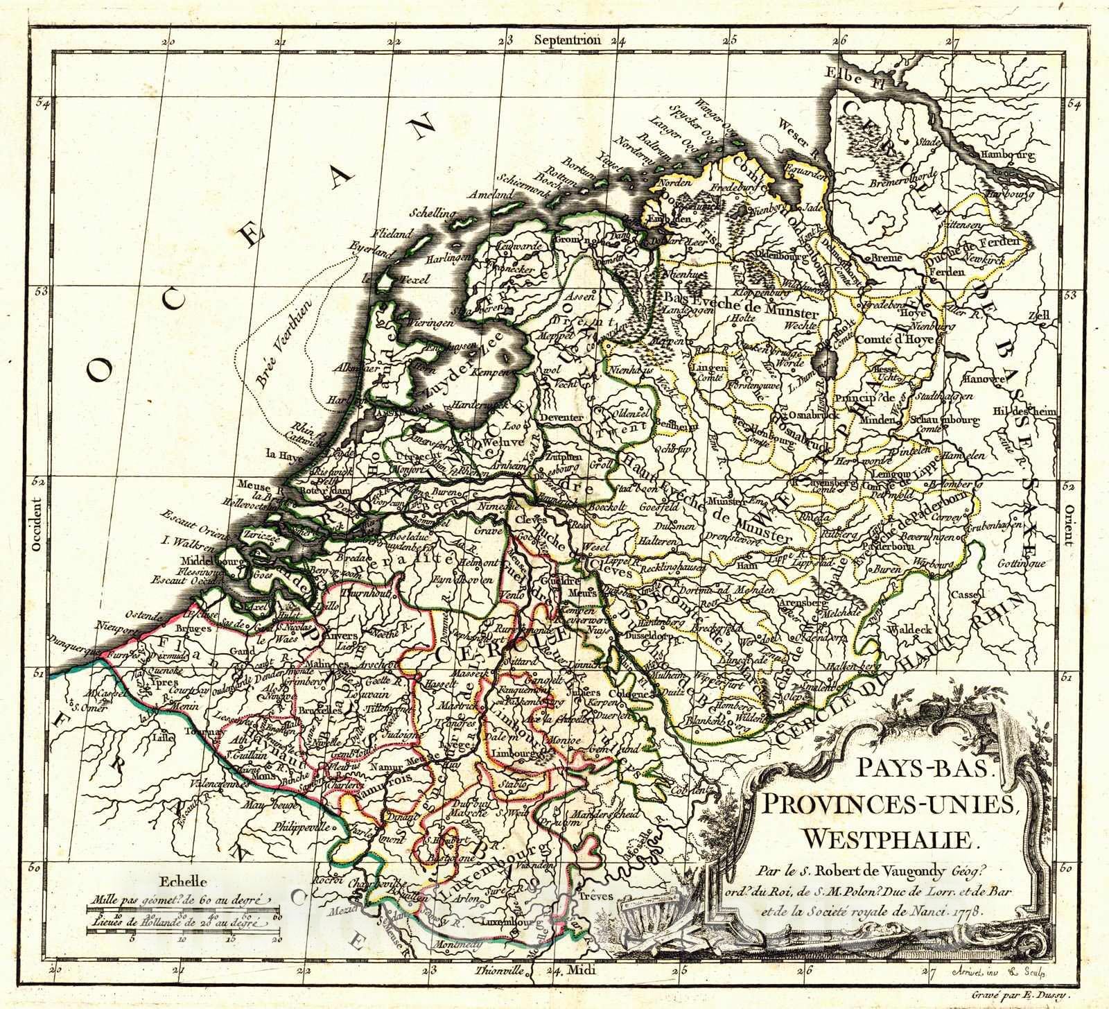 Historic Map : 1778 Pays-Bas Provinces - Unies, Westphalie : Vintage Wall Art