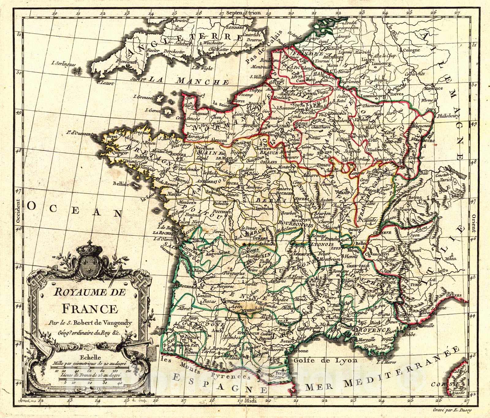 Historic Map : 1778 Royaume de France : Vintage Wall Art